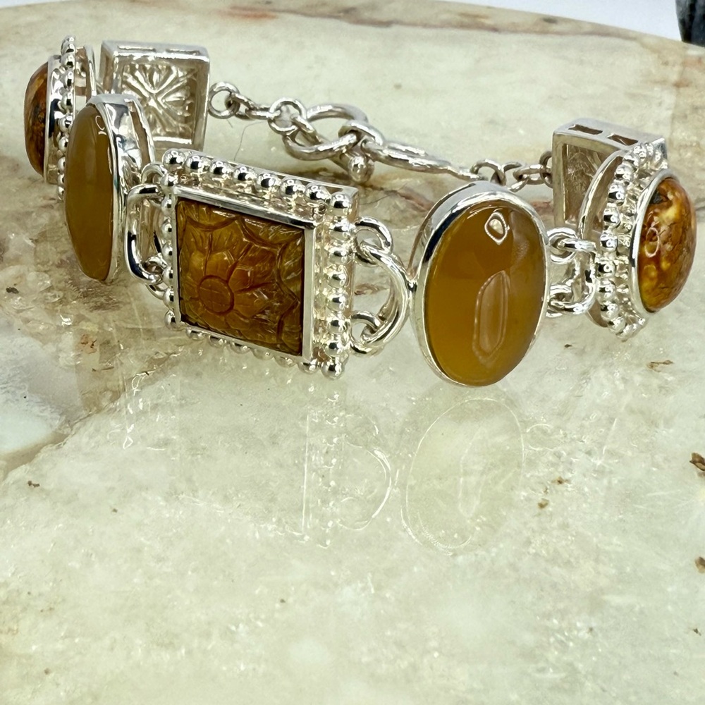 Whitney Kelly Sterling Silver Tiger’s Eye Jasper MOP Link Toggle Bracelet 7” - Picture 14 of 17